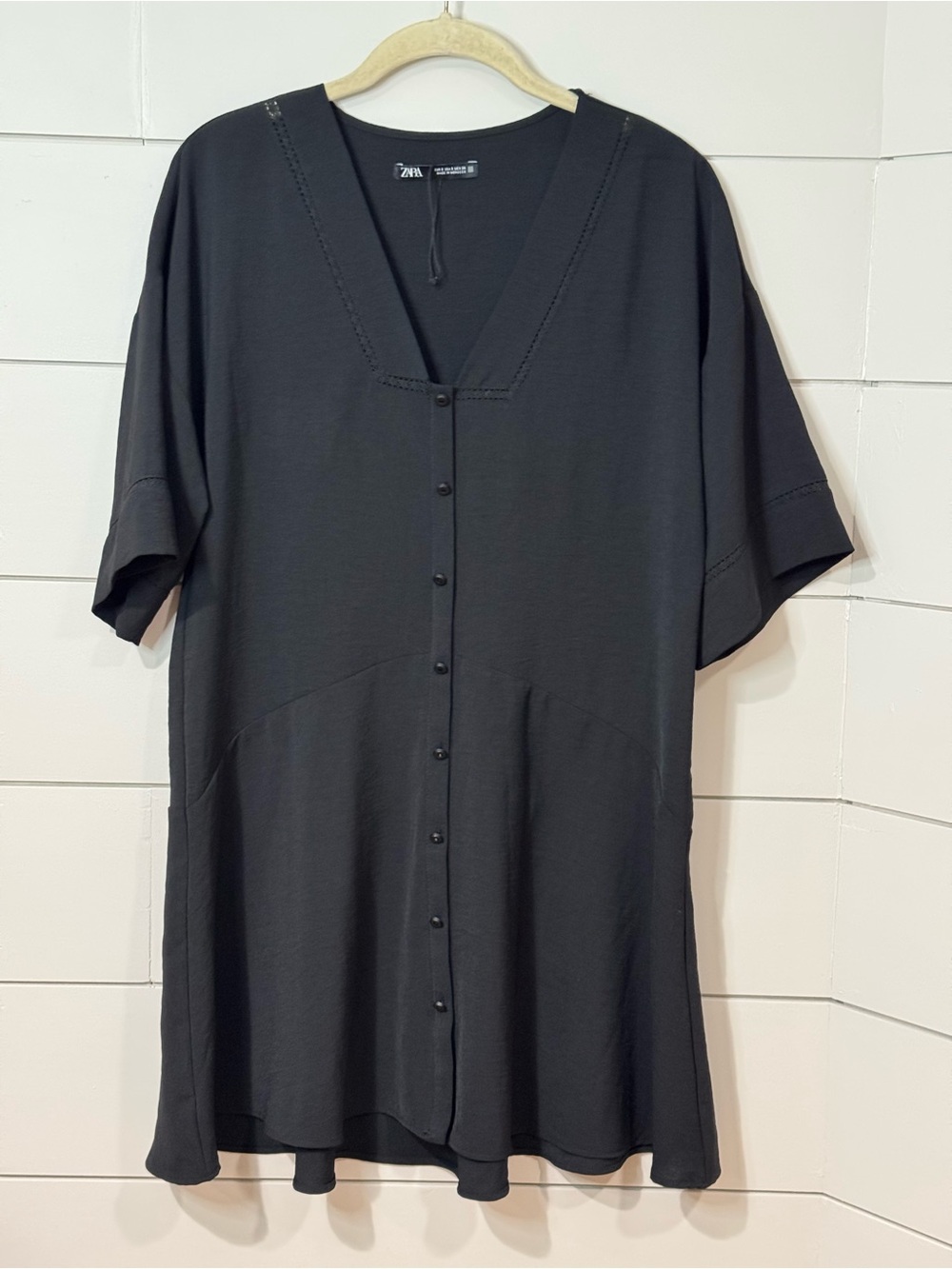 NEW Zara Black V-Neck Button-Front Dress Size S
